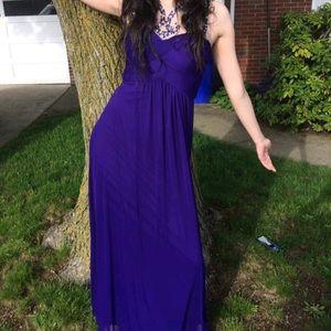 Royal purple floor length prom dress